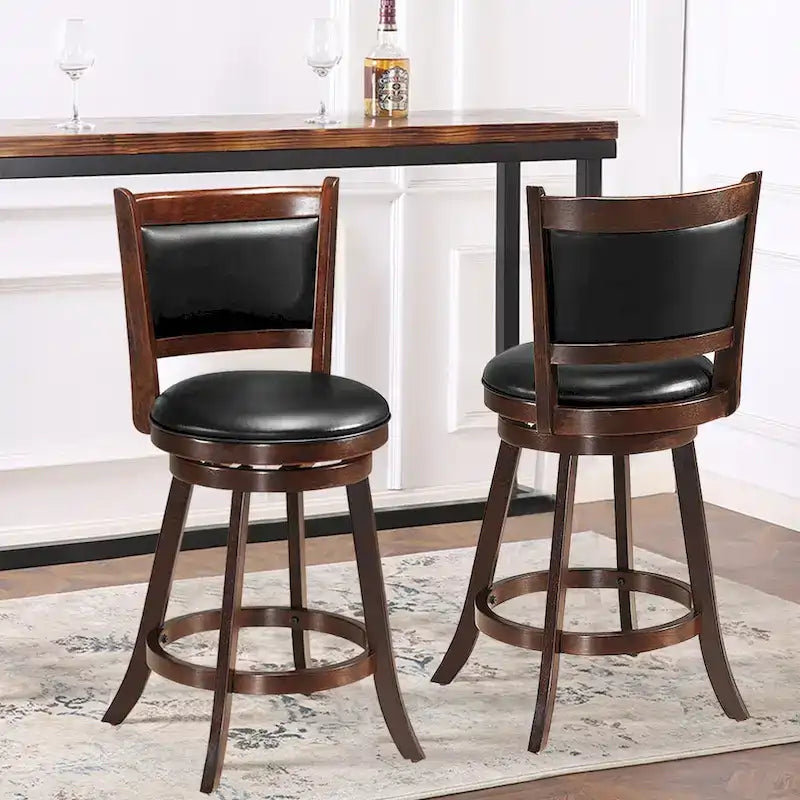 Costway Set of 2 24 Swivel Counter Stool Wooden Dining Chair