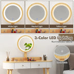 Ensemble coiffeuse en bois massif Costway avec miroir lumineux LED