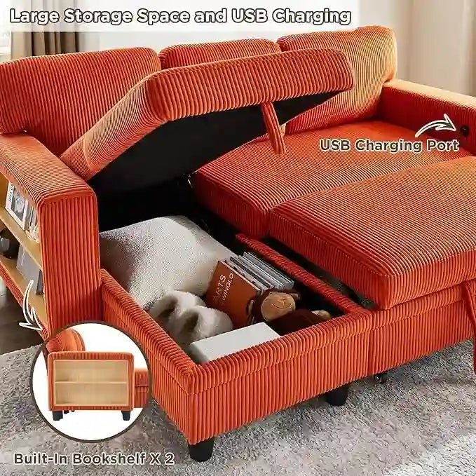 Canapé-lit moderne avec étagères et port de chargement