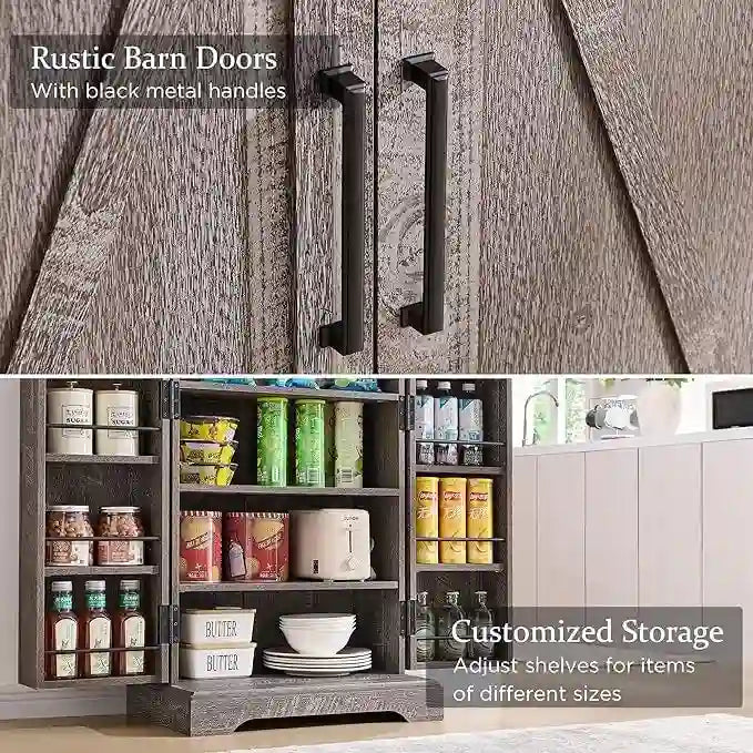 47 Garde-manger de style campagnard, armoire de rangement avec portes de grange - Non applicable