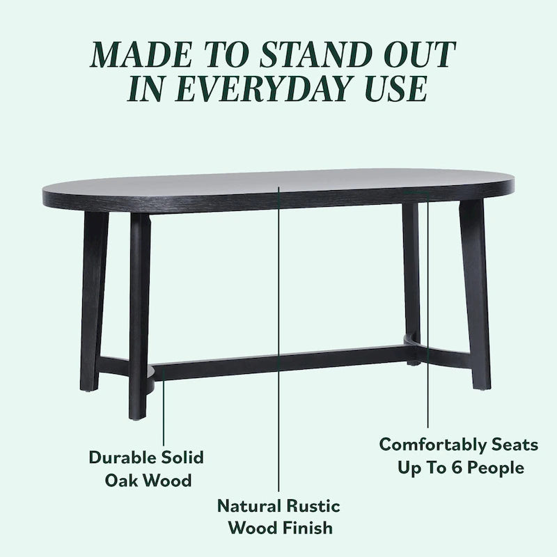 Table de salle à manger ovale Middlebrook moderne et rustique en chêne massif de 70 pouces