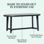 Table de salle à manger ovale Middlebrook moderne et rustique en chêne massif de 70 pouces