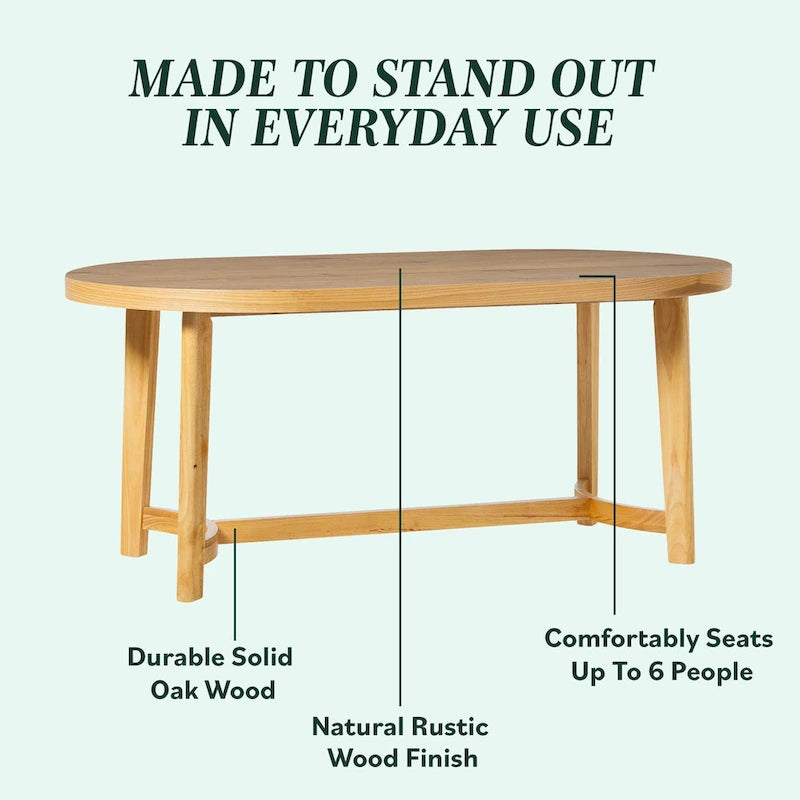 Table de salle à manger ovale Middlebrook moderne et rustique en chêne massif de 70 pouces