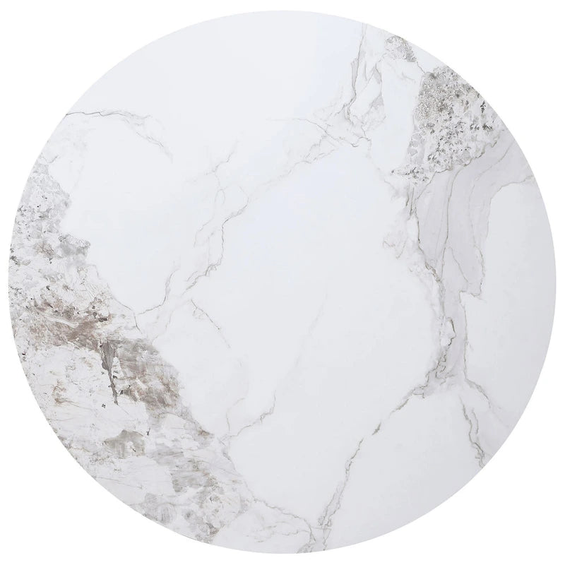 Table de salle à manger ronde Cade avec piètement cannelé, pierre frittée blanche 53 pouces