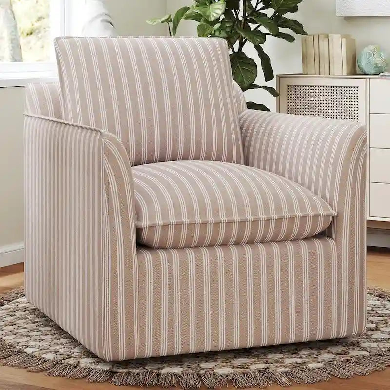 Fauteuil pivotant d'appoint, fauteuil de lecture pivotant en forme de tonneau avec coussin de dossier épais et rembourré