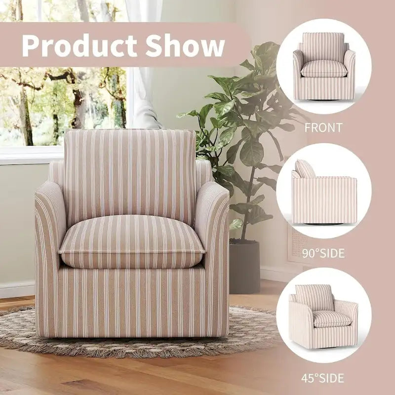 Fauteuil pivotant d'appoint, fauteuil de lecture pivotant en forme de tonneau avec coussin de dossier épais et rembourré