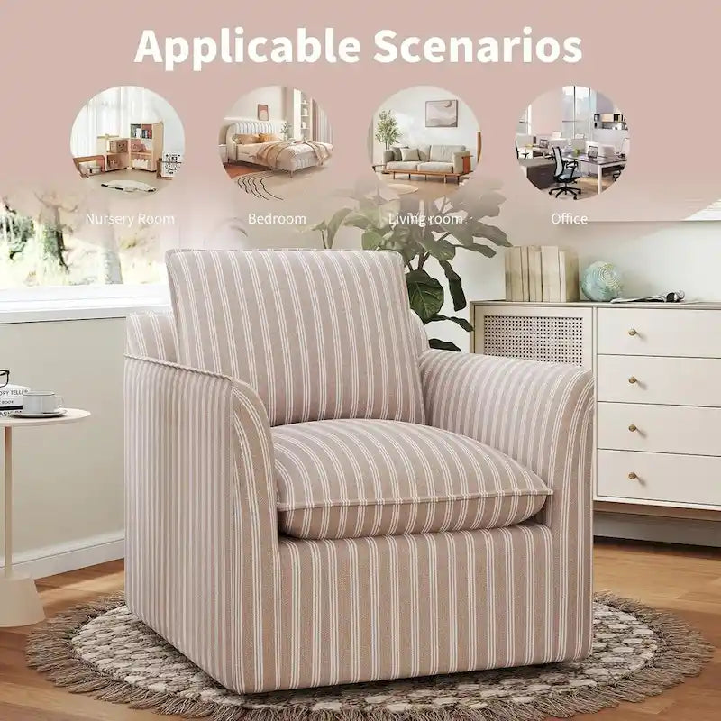 Fauteuil pivotant d'appoint, fauteuil de lecture pivotant en forme de tonneau avec coussin de dossier épais et rembourré