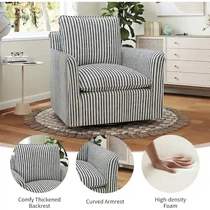 Fauteuil pivotant d'appoint, fauteuil de lecture pivotant en forme de tonneau avec coussin de dossier épais et rembourré