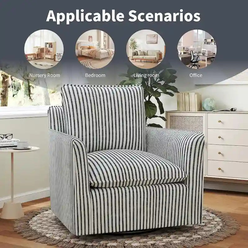 Fauteuil pivotant d'appoint, fauteuil de lecture pivotant en forme de tonneau avec coussin de dossier épais et rembourré