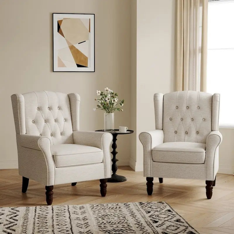 Button-Tufted Accent Club Chair Wingback Armchair Set of 2