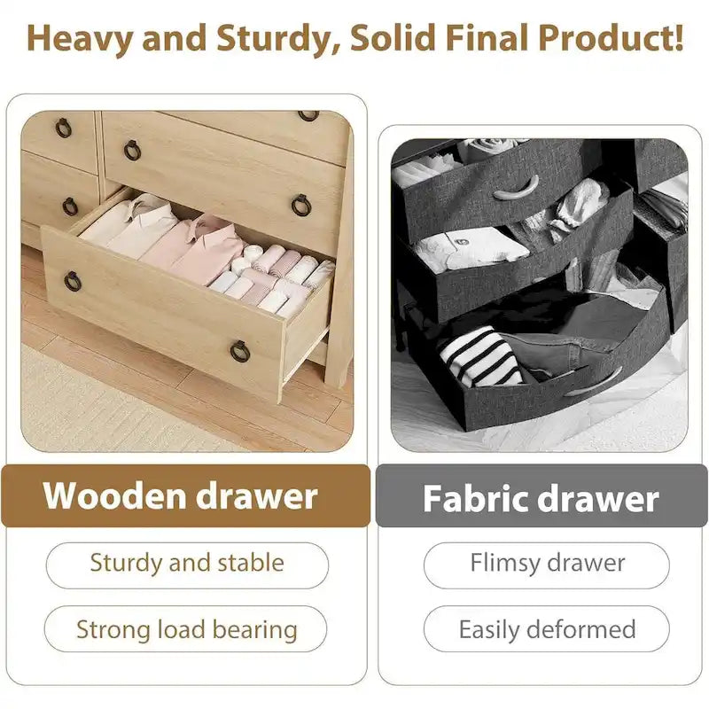 Commode naturelle à 6 tiroirs pour salon, chambre, entrée