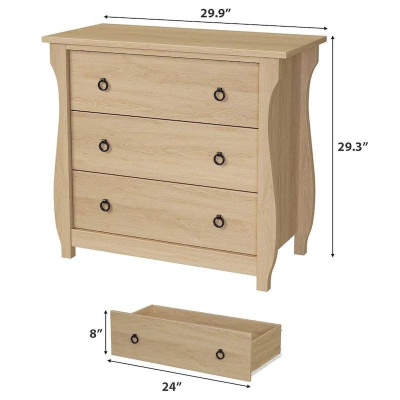 Commode naturelle à 3 tiroirs pour salon, chambre, entrée