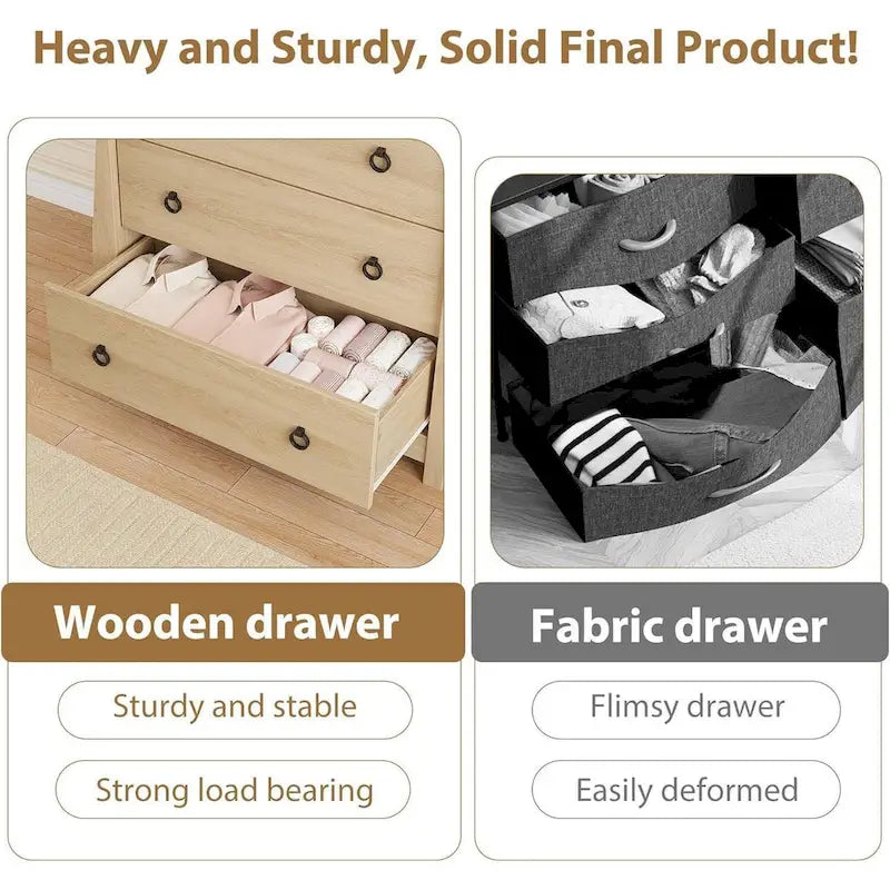 Commode naturelle à 3 tiroirs pour salon, chambre, entrée