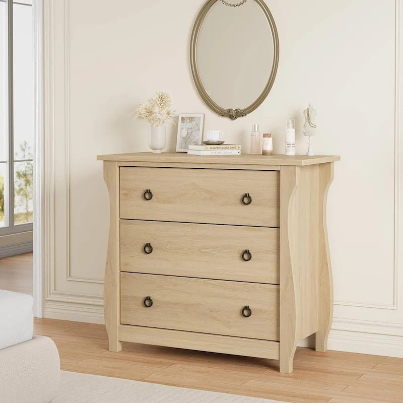 Commode naturelle à 3 tiroirs pour salon, chambre, entrée