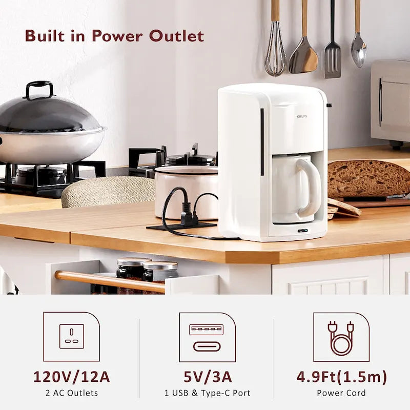 Îlot de cuisine de 56 pouces avec plateau rabattable en placage de bois d'hévéa (tabouret non inclus)