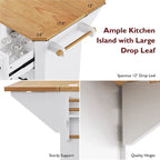 Îlot de cuisine de 56 pouces avec plateau rabattable en placage de bois d'hévéa (tabouret non inclus)