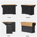 Îlot de cuisine de 56 pouces avec plateau rabattable en placage de bois d'hévéa (tabouret non inclus)