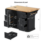 Îlot de cuisine de 56 pouces avec plateau rabattable en placage de bois d'hévéa (tabouret non inclus)