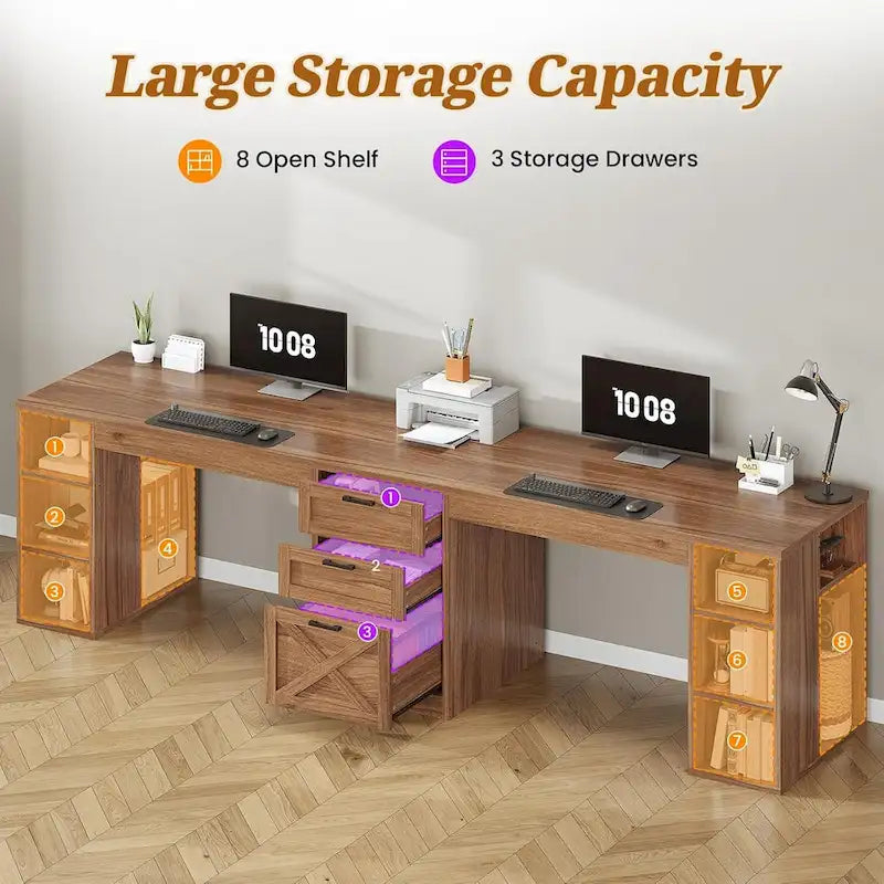 Bureau d'ordinateur 96,5 cm, 3 tiroirs, 8 étagères ouvertes, idéal pour le télétravail