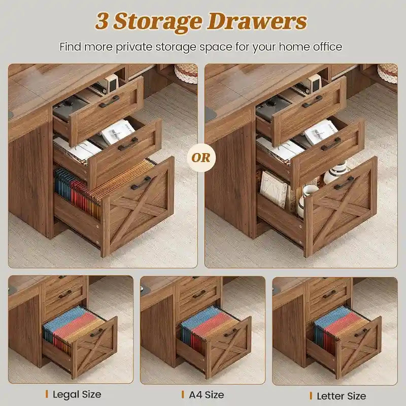 Bureau d'ordinateur 96,5 cm, 3 tiroirs, 8 étagères ouvertes, idéal pour le télétravail