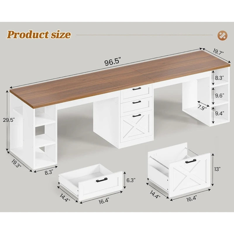 Bureau d'ordinateur 96,5 cm, 3 tiroirs, 8 étagères ouvertes, idéal pour le télétravail