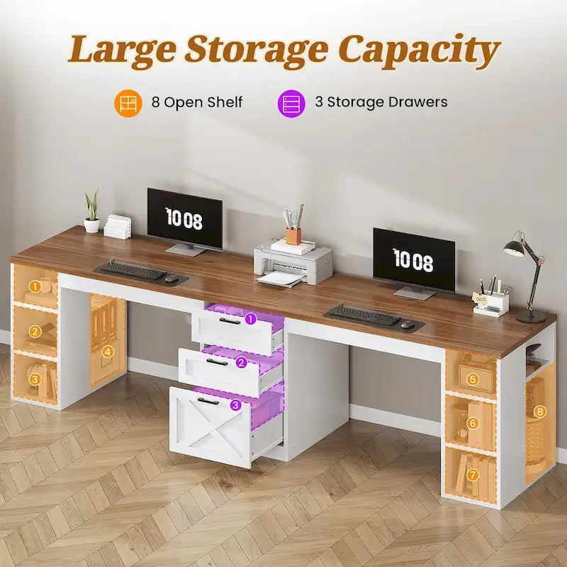 Bureau d'ordinateur 96,5 cm, 3 tiroirs, 8 étagères ouvertes, idéal pour le télétravail