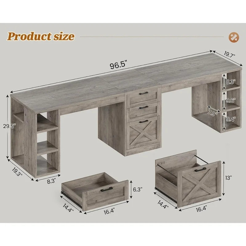 Bureau d'ordinateur 96,5 cm, 3 tiroirs, 8 étagères ouvertes, idéal pour le télétravail