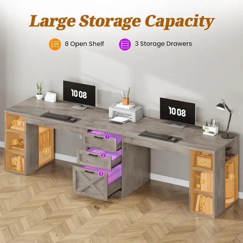 Bureau d'ordinateur 96,5 cm, 3 tiroirs, 8 étagères ouvertes, idéal pour le télétravail