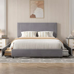 Cadres de lit coffre rembourrés VECELO avec 4 tiroirs de rangement, cadre de lit plateforme avec tête de lit réglable en velours à rivets.