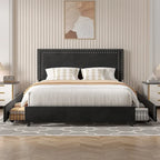 Cadres de lit coffre rembourrés VECELO avec 4 tiroirs de rangement, cadre de lit plateforme avec tête de lit réglable en velours à rivets.