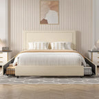 Cadres de lit coffre rembourrés VECELO avec 4 tiroirs de rangement, cadre de lit plateforme avec tête de lit réglable en velours à rivets.