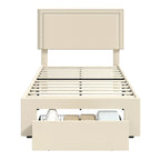 Cadres de lit coffre rembourrés VECELO avec 4 tiroirs de rangement, cadre de lit plateforme avec tête de lit réglable en velours à rivets.