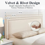 Cadres de lit coffre rembourrés VECELO avec 4 tiroirs de rangement, cadre de lit plateforme avec tête de lit réglable en velours à rivets.