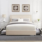 Cadres de lit coffre rembourrés VECELO avec 4 tiroirs de rangement, cadre de lit plateforme avec tête de lit réglable en velours à rivets.