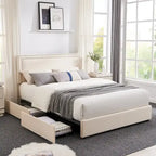 Cadres de lit coffre rembourrés VECELO avec 4 tiroirs de rangement, cadre de lit plateforme avec tête de lit réglable en velours à rivets.