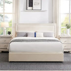 Cadres de lit coffre rembourrés VECELO avec 4 tiroirs de rangement, cadre de lit plateforme avec tête de lit réglable en velours à rivets.