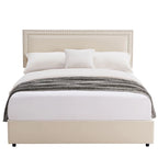 Cadres de lit coffre rembourrés VECELO avec 4 tiroirs de rangement, cadre de lit plateforme avec tête de lit réglable en velours à rivets.