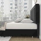 Cadres de lit coffre rembourrés VECELO avec 4 tiroirs de rangement, cadre de lit plateforme avec tête de lit réglable en velours à rivets.