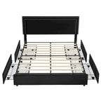 Cadres de lit coffre rembourrés VECELO avec 4 tiroirs de rangement, cadre de lit plateforme avec tête de lit réglable en velours à rivets.