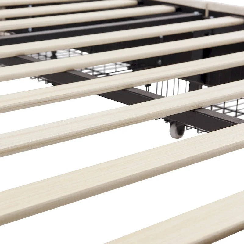 Cadres de lit coffre rembourrés VECELO avec 4 tiroirs de rangement, cadre de lit plateforme avec tête de lit réglable en velours à rivets.