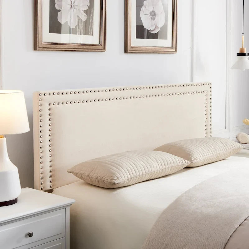 Cadres de lit coffre rembourrés VECELO avec 4 tiroirs de rangement, cadre de lit plateforme avec tête de lit réglable en velours à rivets.