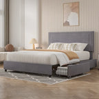 Cadres de lit coffre rembourrés VECELO avec 4 tiroirs de rangement, cadre de lit plateforme avec tête de lit réglable en velours à rivets.