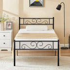 Cadre de lit plateforme moderne avec tête de lit haut de gamme à volutes élégantes - Dimensions : Simple/Double/Queen