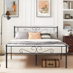 Cadre de lit plateforme moderne avec tête de lit haut de gamme à volutes élégantes - Dimensions : Simple/Double/Queen
