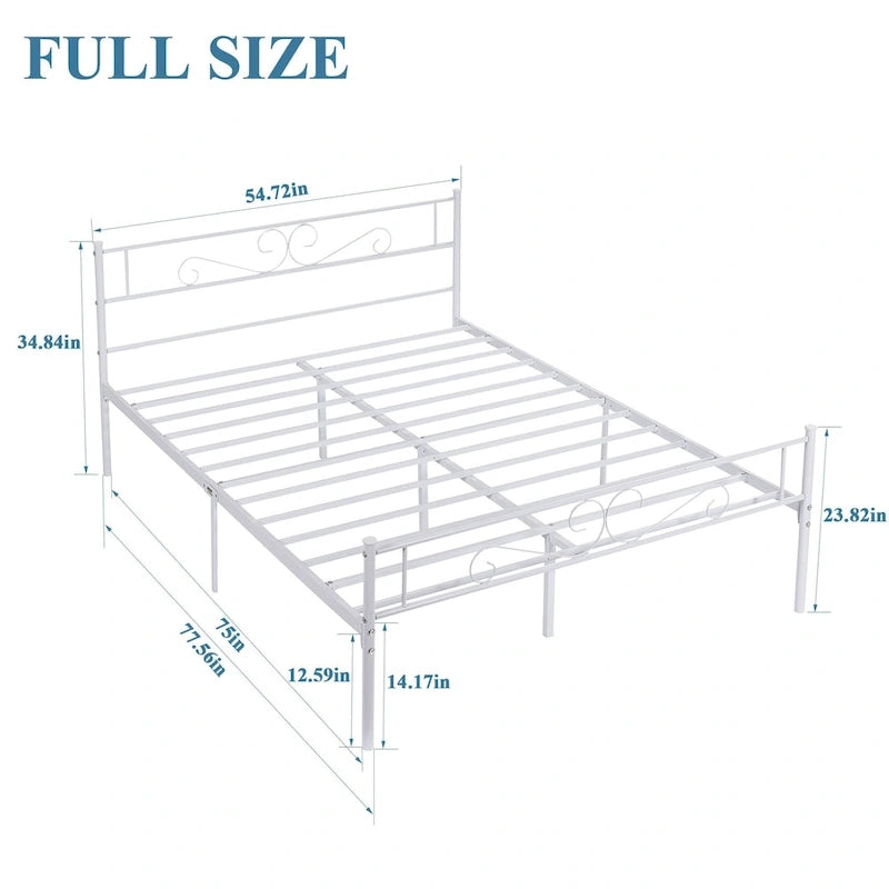 Cadre de lit plateforme moderne avec tête de lit haut de gamme à volutes élégantes - Dimensions : Simple/Double/Queen