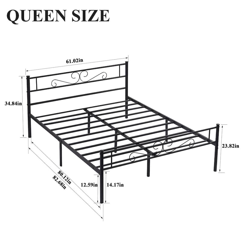 Cadre de lit plateforme moderne avec tête de lit haut de gamme à volutes élégantes - Dimensions : Simple/Double/Queen
