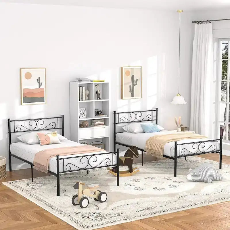 Cadre de lit plateforme moderne avec tête de lit haut de gamme à volutes élégantes - Dimensions : Simple/Double/Queen