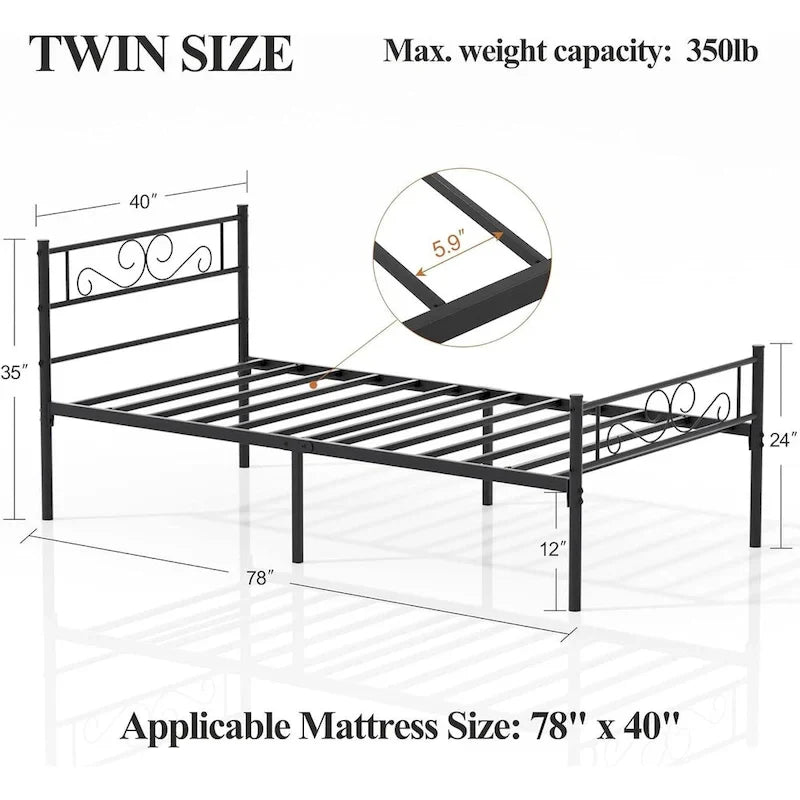 Cadre de lit plateforme moderne avec tête de lit haut de gamme à volutes élégantes - Dimensions : Simple/Double/Queen