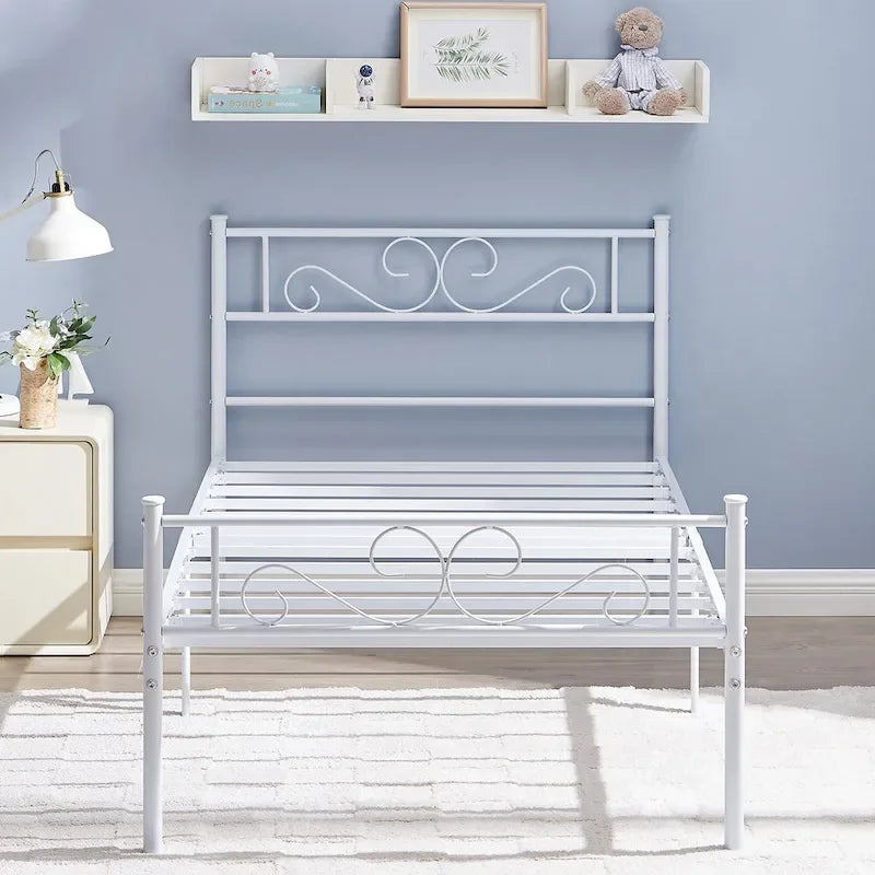 Cadre de lit plateforme moderne avec tête de lit haut de gamme à volutes élégantes - Dimensions : Simple/Double/Queen