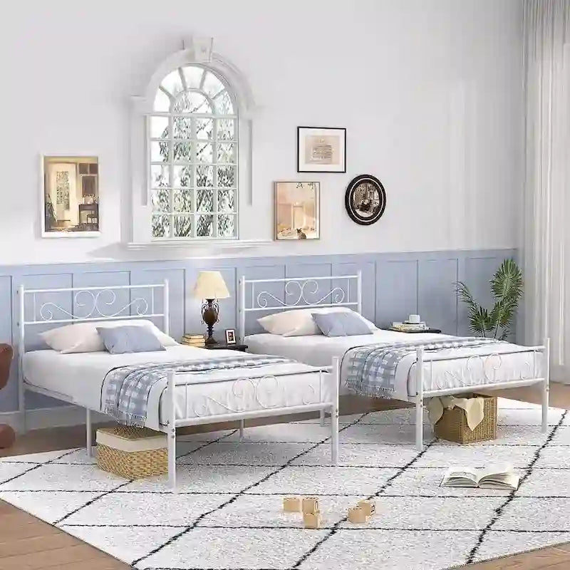 Cadre de lit plateforme moderne avec tête de lit haut de gamme à volutes élégantes - Dimensions : Simple/Double/Queen